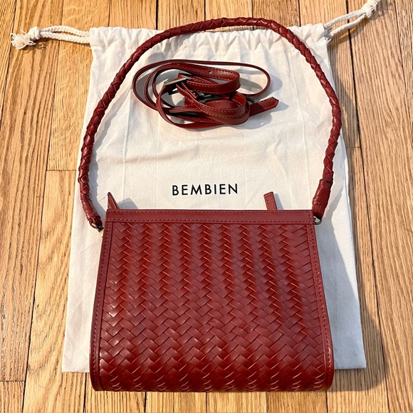 NWOT Bembien Cece Handwoven Leather Convertible Crossbody Shoulder Clutch Rouge - Picture 5 of 10